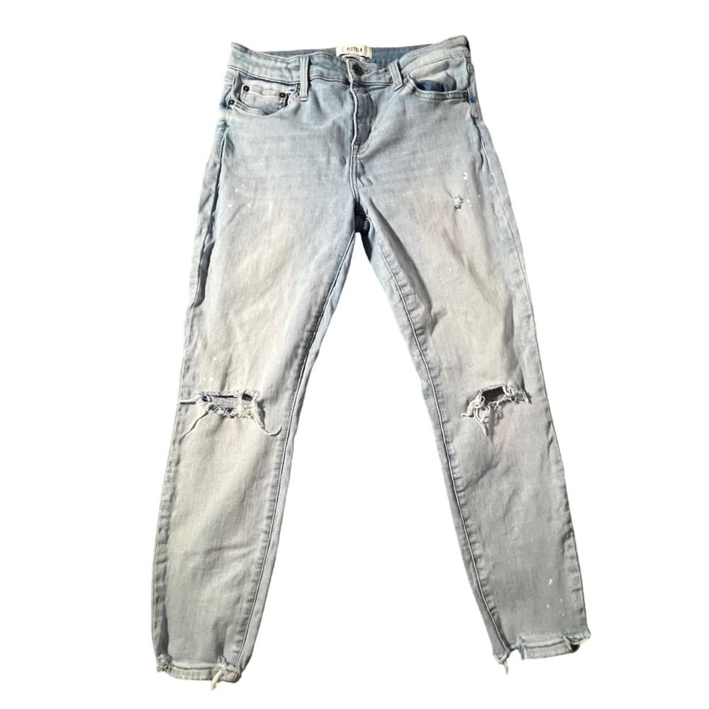 Pistola Skinny Jeans Womens 30 Light Wash Distressed Paint Splatter P6730MTW-HSS